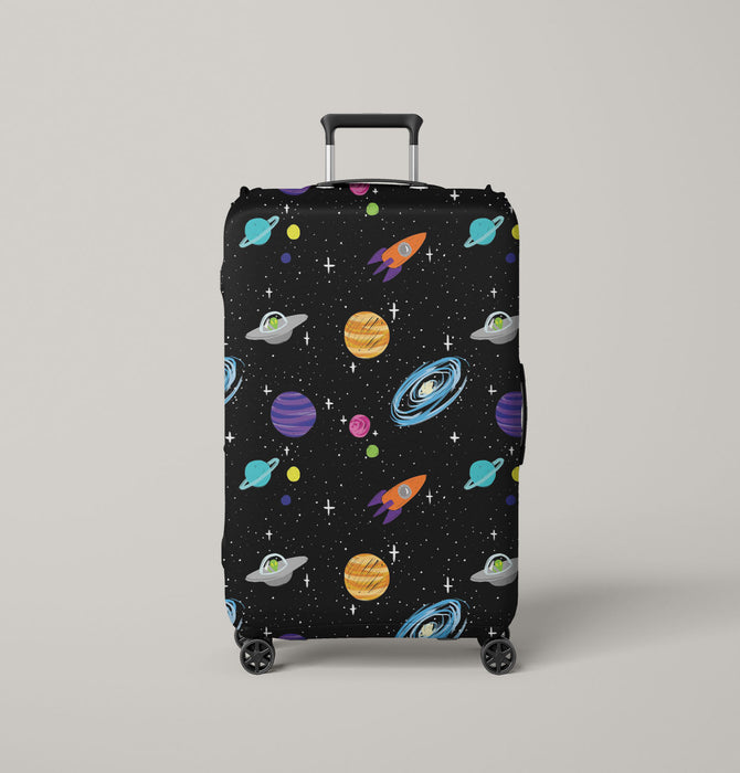 rocket star and planet in space Luggage Cover | suitcase