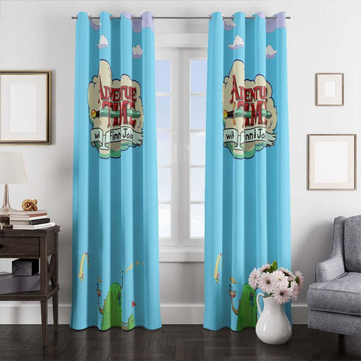sky adventure time with finn and jake window curtains