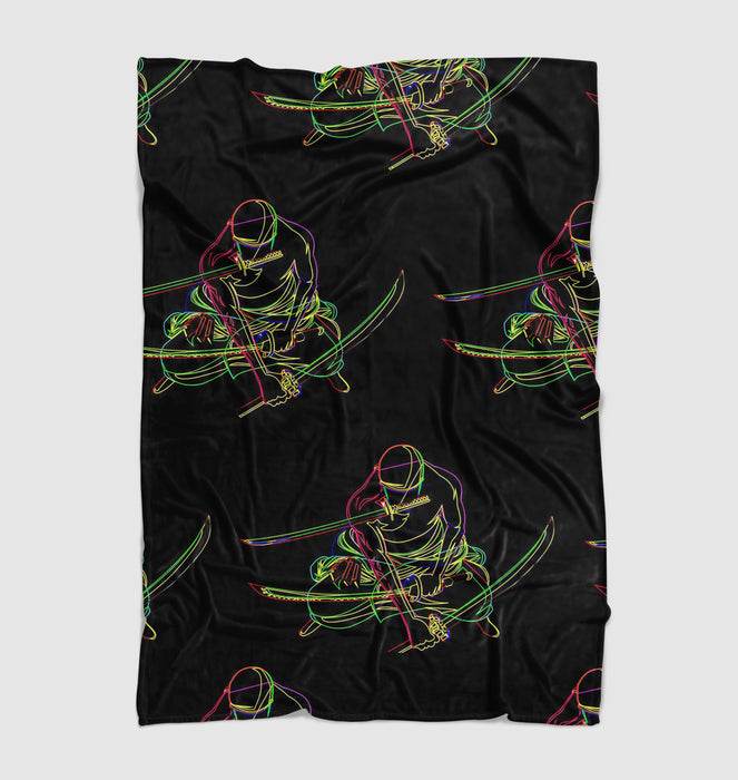 roronoa zoro neon light one piece Ultra soft fleece blanket