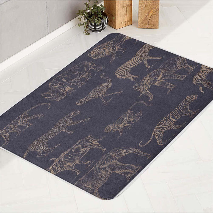 safari animals line art bath rugs