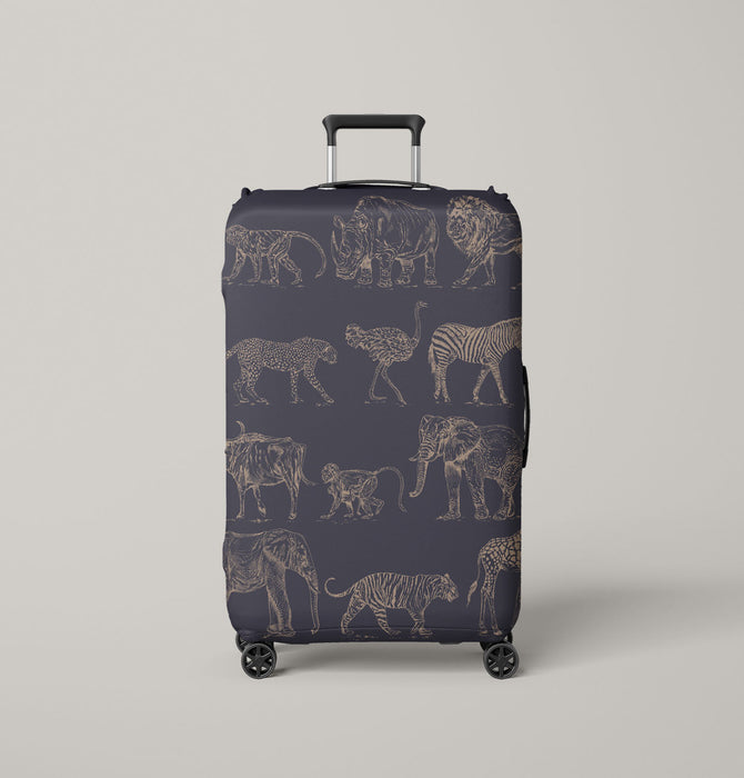 safari animals line art Luggage Cover | suitcase