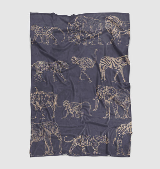 safari animals line art Ultra soft fleece blanket