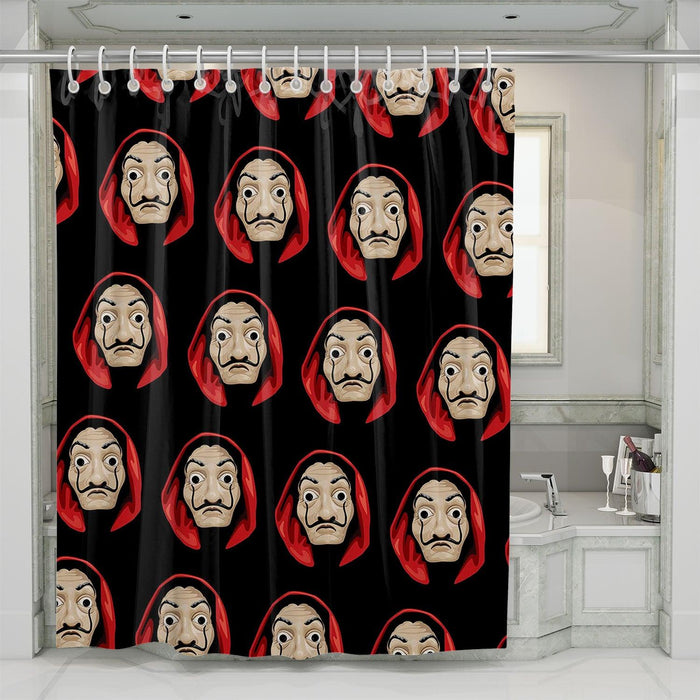 salvador dali mask money heist shower curtains