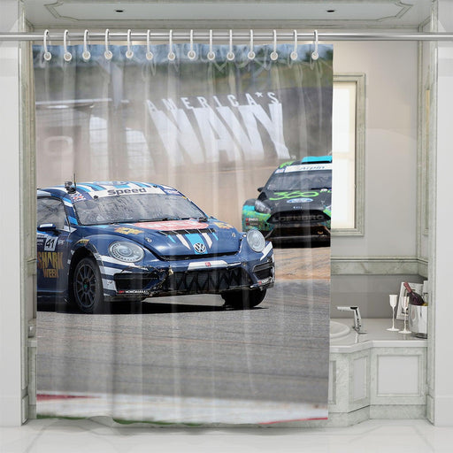 road to finish racing car shower curtains