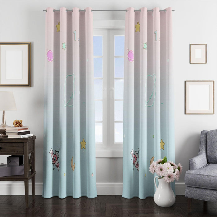 seventeen pastel galaxy cartoon window Curtain