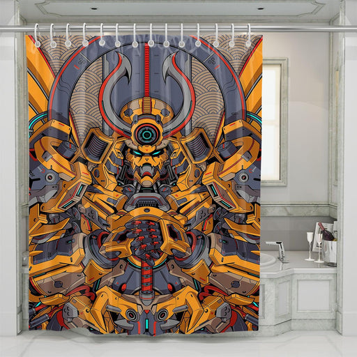 shogun yellow mecha robot shower curtains