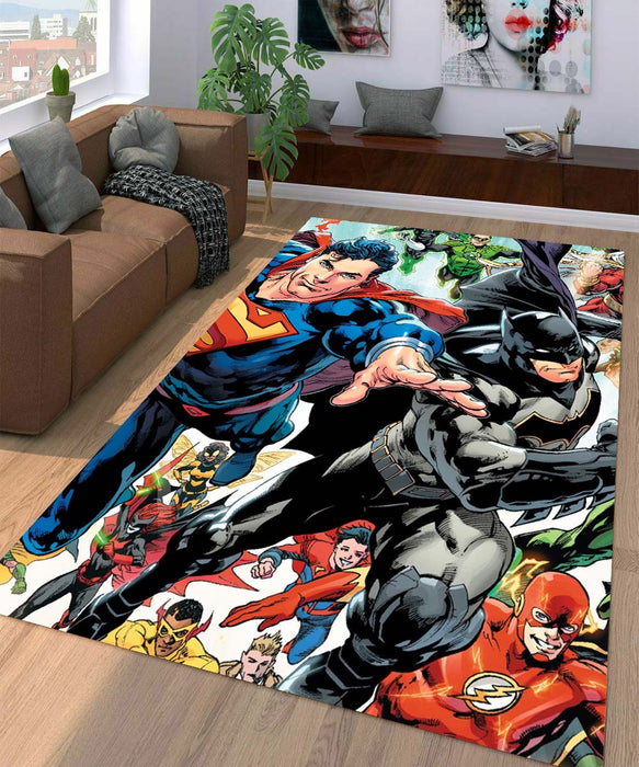 superman and batman with another character Living room carpet rugs