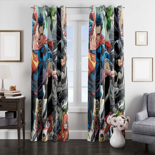 superman and batman with another character window curtains
