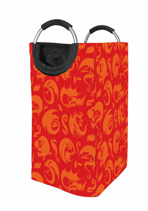 silhouette of red dragons Laundry Hamper | Laundry Basket