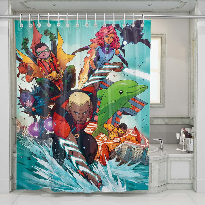 teen titans cartoon sea shower curtains