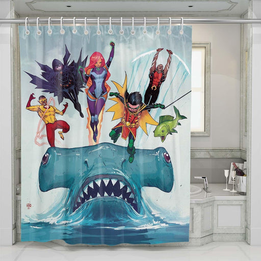 teen titans in the sea shower curtains