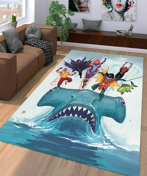 teen titans in the sea Living room carpet rugs