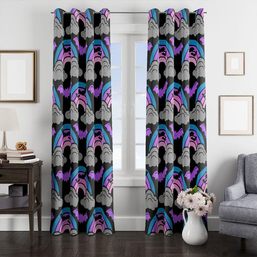 spooky rainbow bat halloween night window Curtain