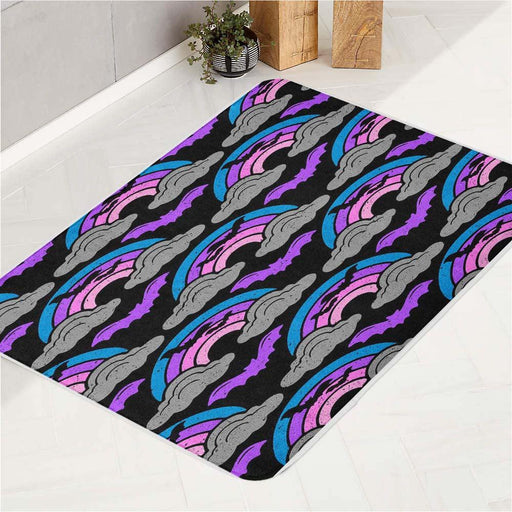 spooky rainbow bat halloween night bath rugs