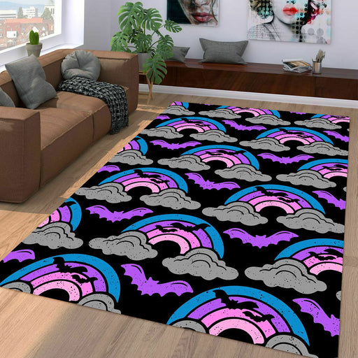 spooky rainbow bat halloween night Living room carpet rugs