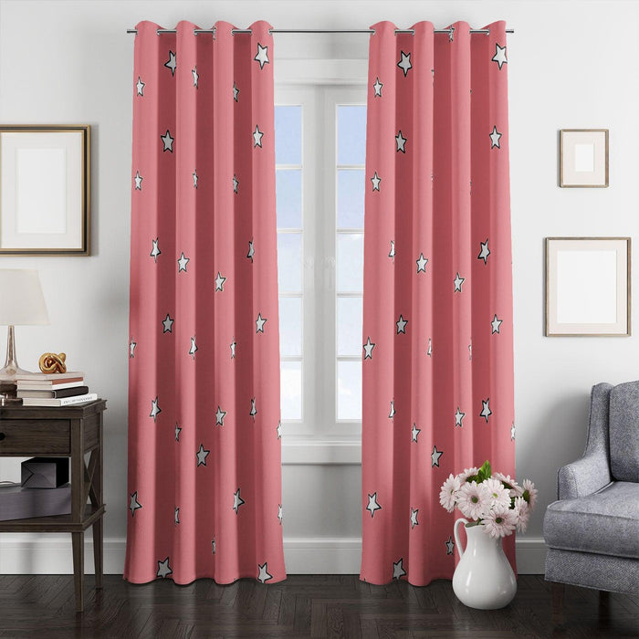 star pink pattern outline window Curtain