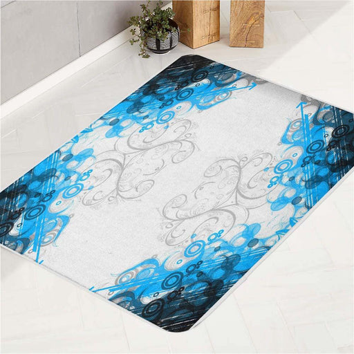 static blue ornament abstract bath rugs