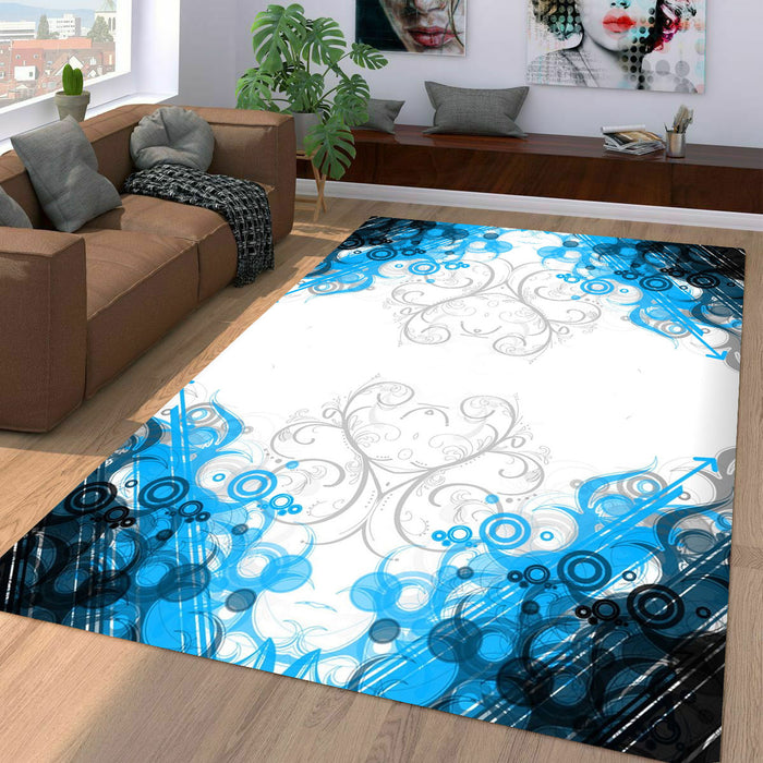 static blue ornament abstract Living room carpet rugs