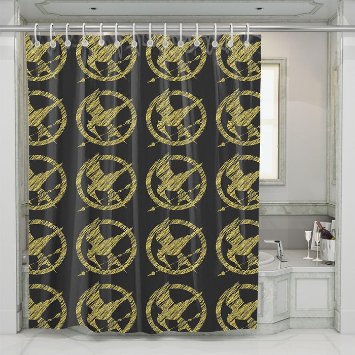 stitching the mockingjay gold shower curtains