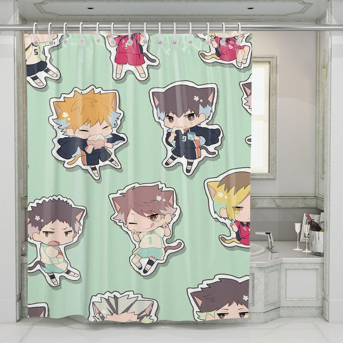 style chibi of haikyuu player shower curtains