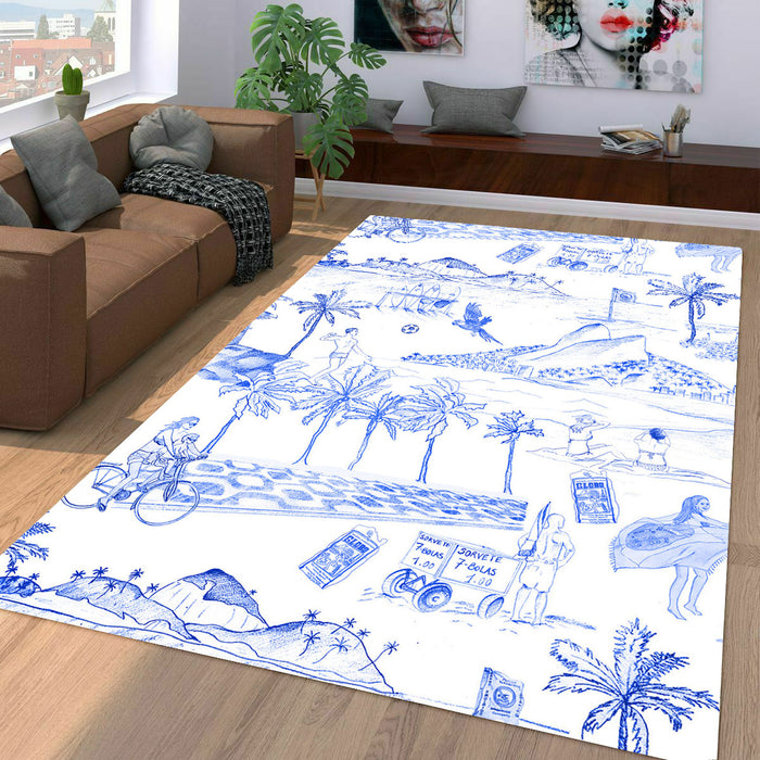 summer illustration on the beach Living room carpet rugs