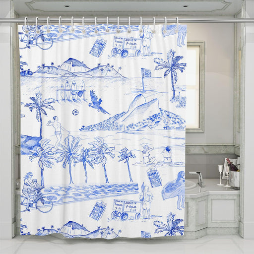 summer illustration on the beach shower curtains