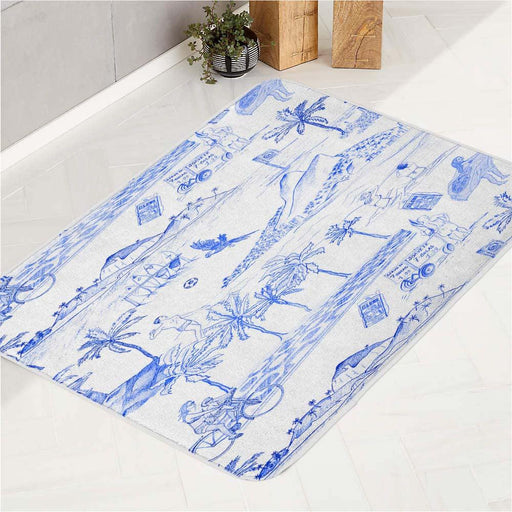 summer illustration on the beach bath rugs