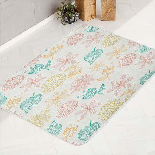 sunflower and leaf stroke pastel bath rugs