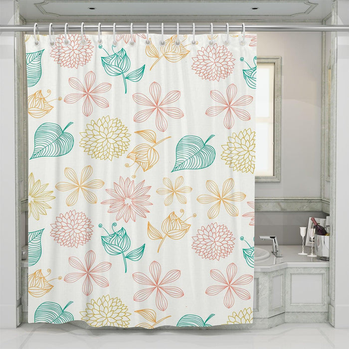 sunflower and leaf stroke pastel shower curtains