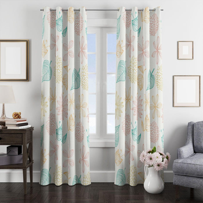 sunflower and leaf stroke pastel window Curtain