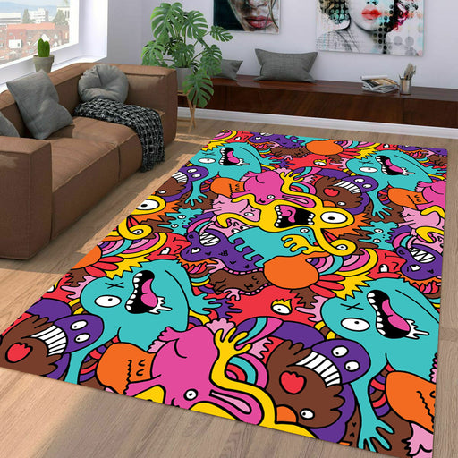 surprised monsters doodle Living room carpet rugs