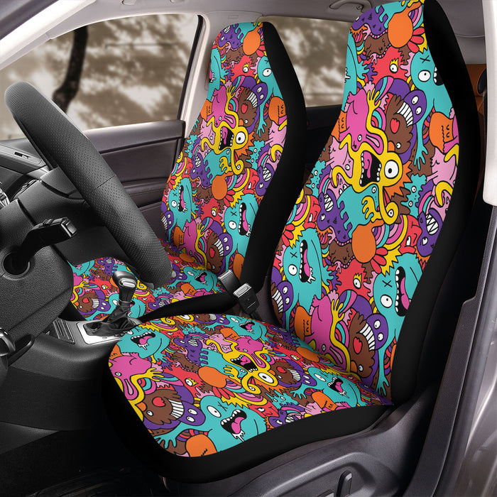 surprised monsters doodle Car Seat Covers