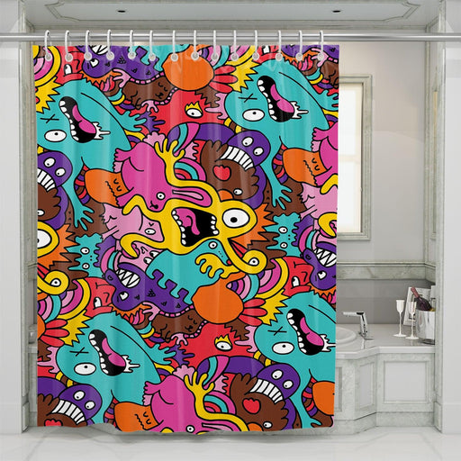 surprised monsters doodle shower curtains