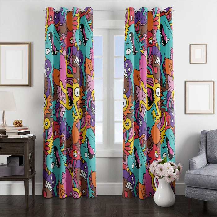 surprised monsters doodle window Curtain