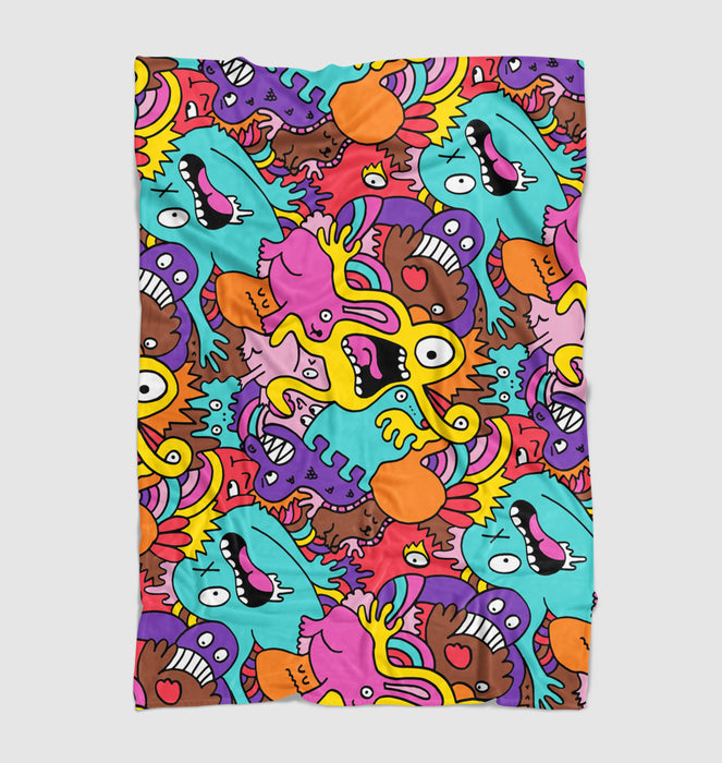 surprised monsters doodle Ultra soft fleece blanket