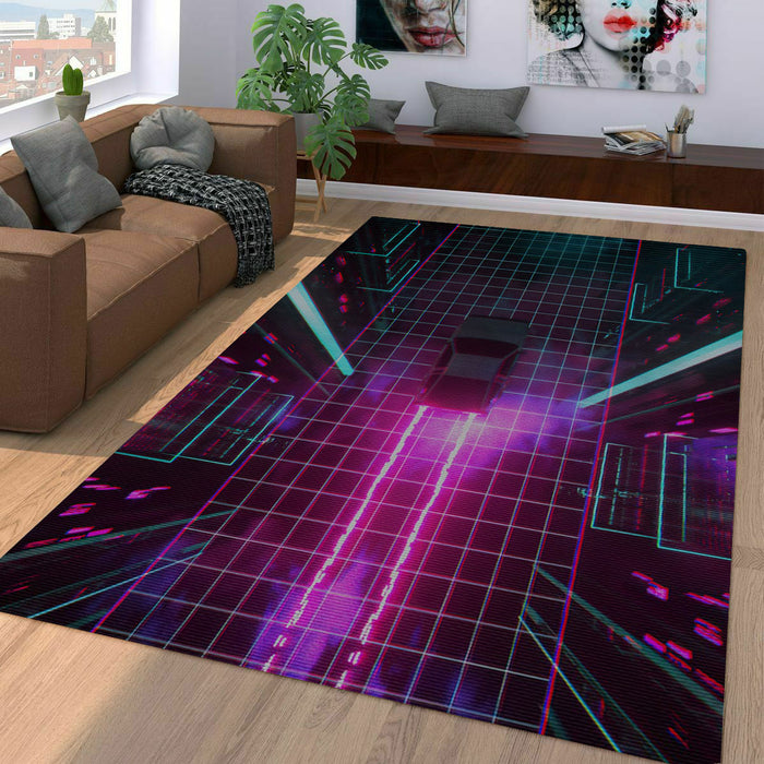 synthwave car cyberpunk Living room carpet rugs