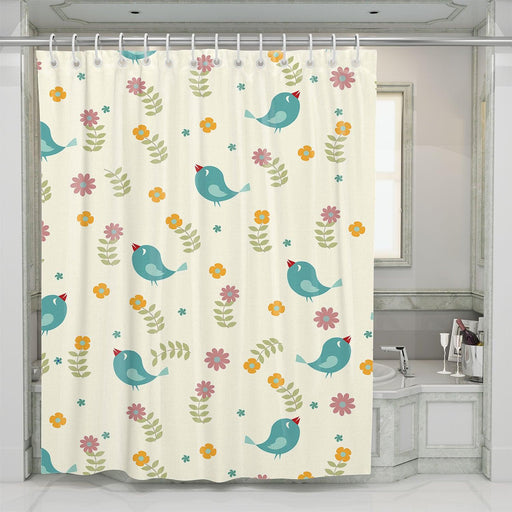 the blue bird with flower shower curtains