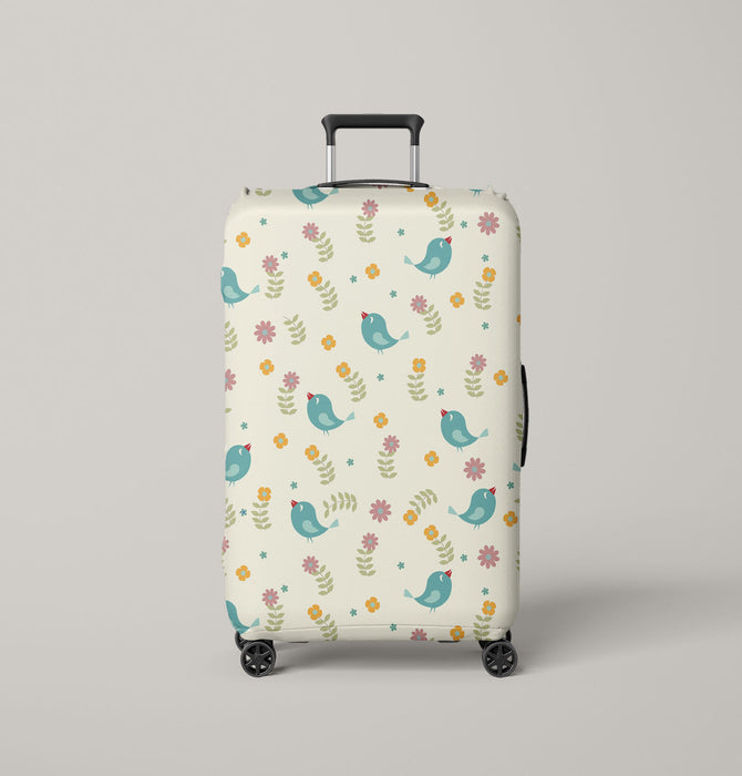 the blue bird with flower Luggage Cover | suitcase