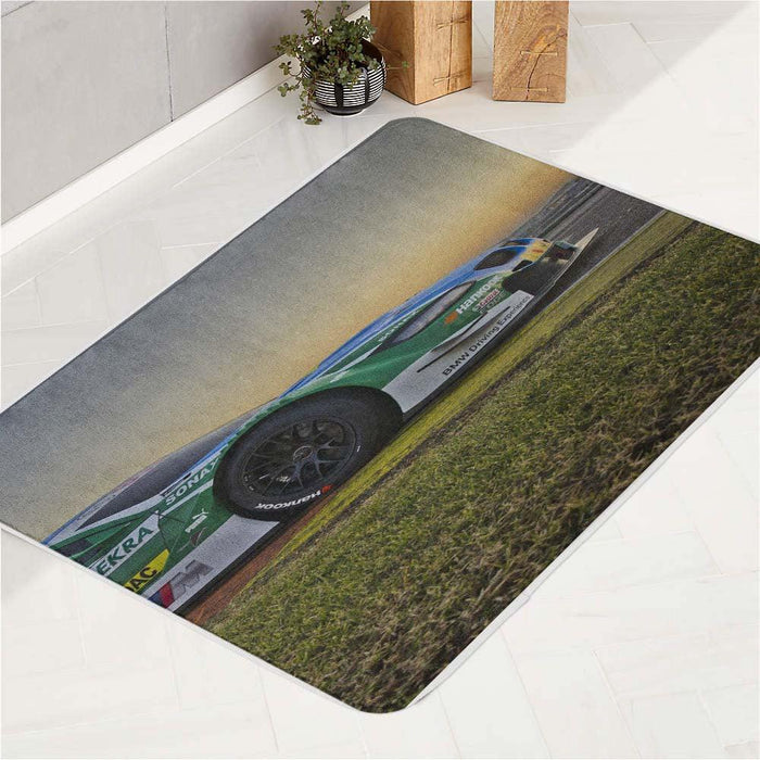 sunset with the car racing bath rugs