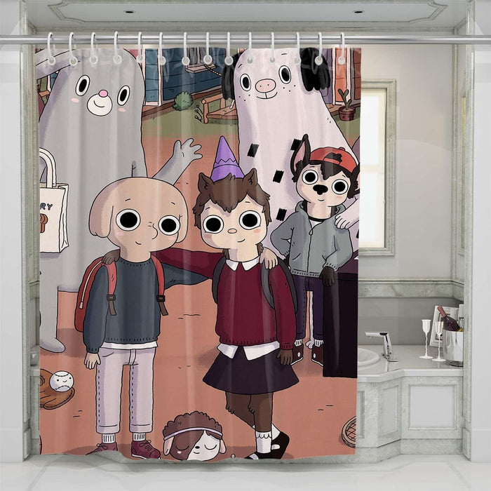 very cute character summer camp island shower curtains