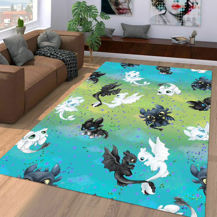 toothless with his girlfriends dragons Living room carpet rugs