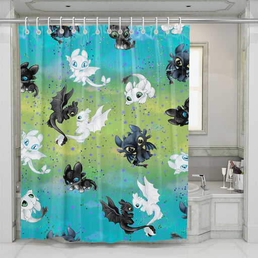 toothless with his girlfriends dragons shower curtains