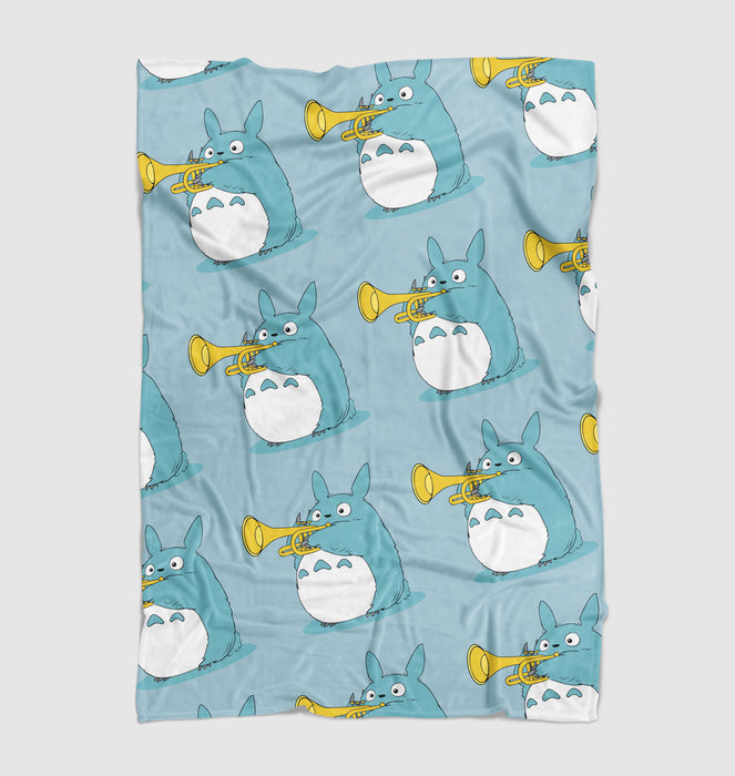 totoro playing trumpet ghibli Ultra soft fleece blanket