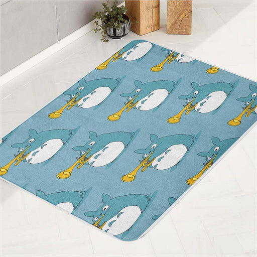 totoro playing trumpet ghibli bath rugs