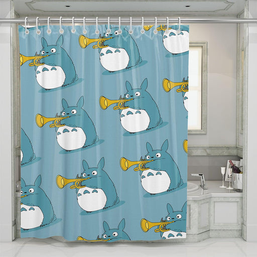 totoro playing trumpet ghibli shower curtains