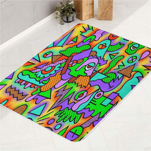 triadic color abstract 90s style bath rugs