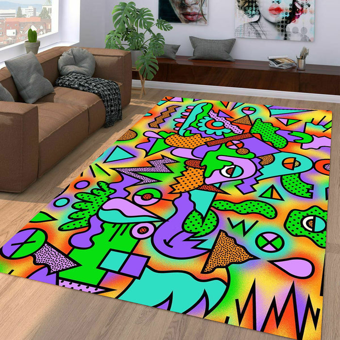 triadic color abstract 90s style Living room carpet rugs