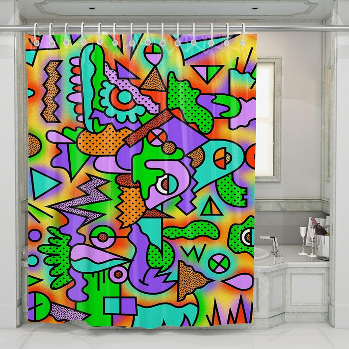 triadic color abstract 90s style shower curtains