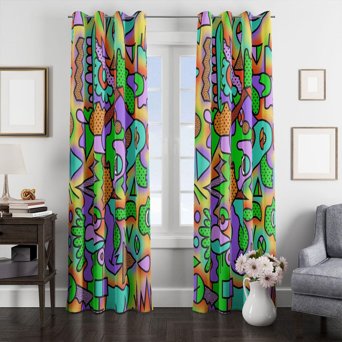 triadic color abstract 90s style window Curtain