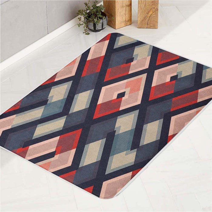 triadic color square and line bath rugs